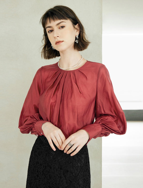 Red Tencel Long-Sleeve Shirt