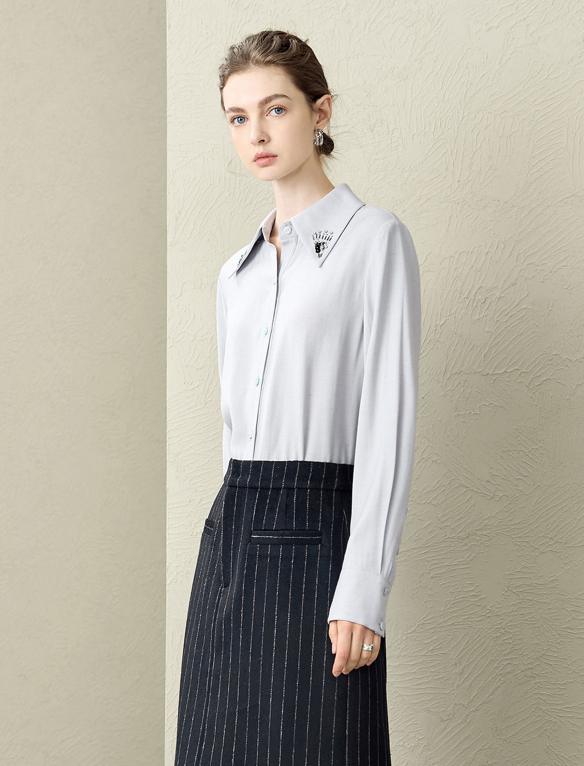 Embellished Collar Button-Down Shirt