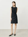 Black Diamond-Print Sheath Trimmed Neckline Dress