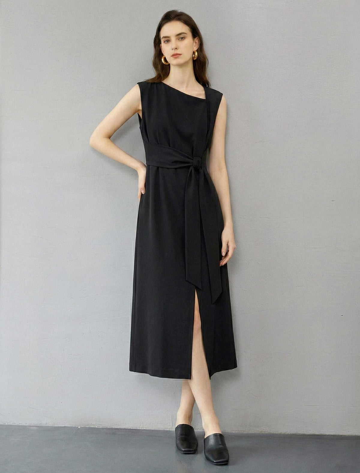 Deconstructed Silk Crepe Dress with Inset Waist