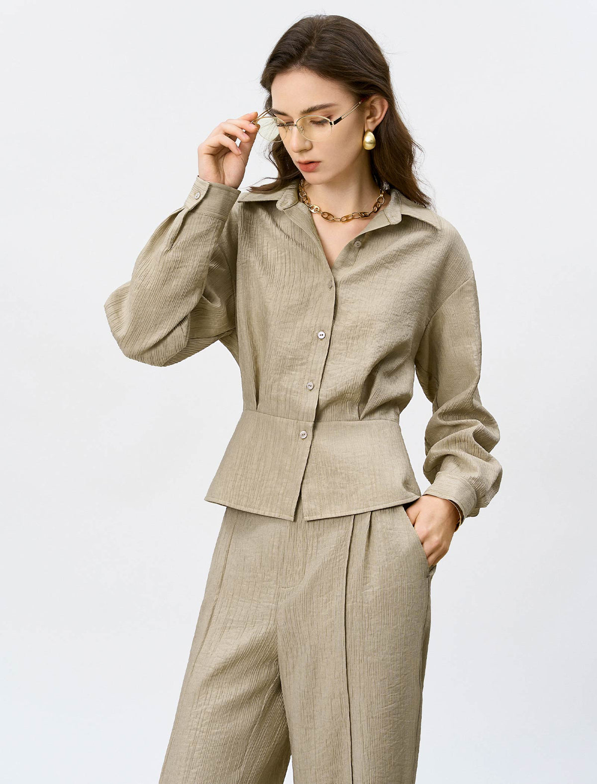 Tencel-Wool Blend Peplum Shirt
