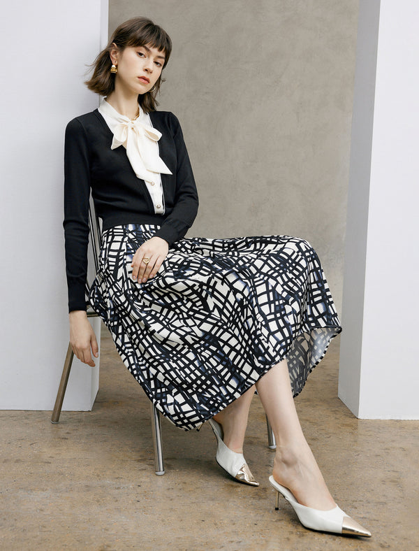 Geometric Print Pleated Midi Skirt