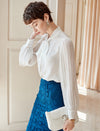 White Tie-Neck Youthful Office Chiffon Blouse