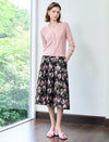 Vintage Rose Print Flare Midi Skirt