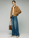 Stand-Collar Contrast-Panel Zip-Front Cropped Jacket