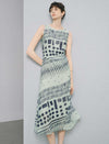 Light Green Geometric Print Tencel Lyocell Sleeveless Midi Dress