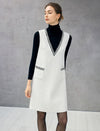 Wool Blend Braided-Trim V-Neck Pocket Sleeveless Dress