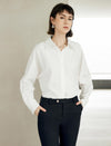 White Minimalist Loose Lapel Long-Sleeve Shirt