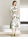 Round Neck Short Sleeve Floral Print Midi Dress