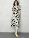 V-Neck Floral Waist-Cinched Dress