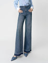 Blue High-Waist Wide-Leg Jeans with Raw Hem
