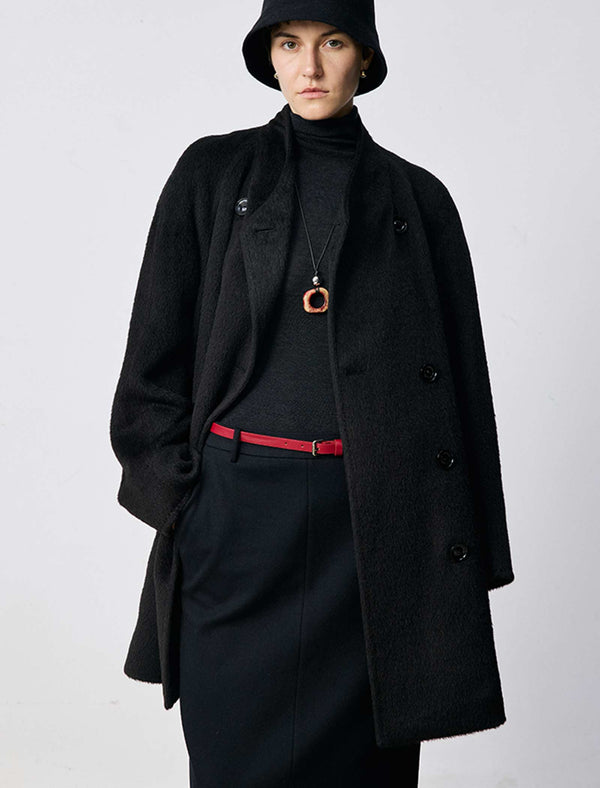 100% Alpaca Double-Breasted Wool Coat