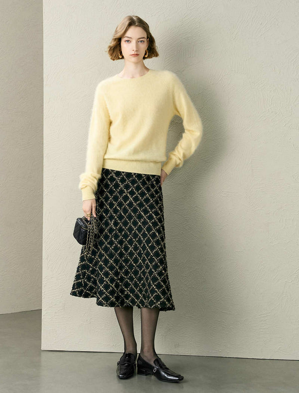 Tweed A-Line Check Midi Skirt