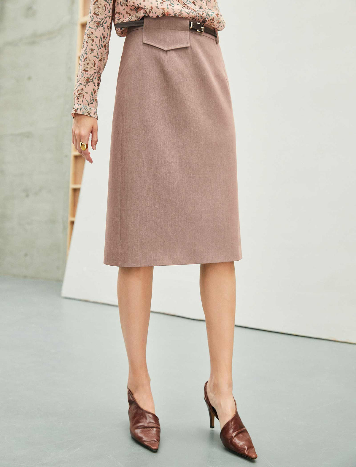 Tailored Midi Pencil Skirt