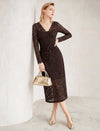 Brown Lace Long Sleeve Midi Dress