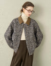 Tweed Wool-Blend Leather Collar Jacket