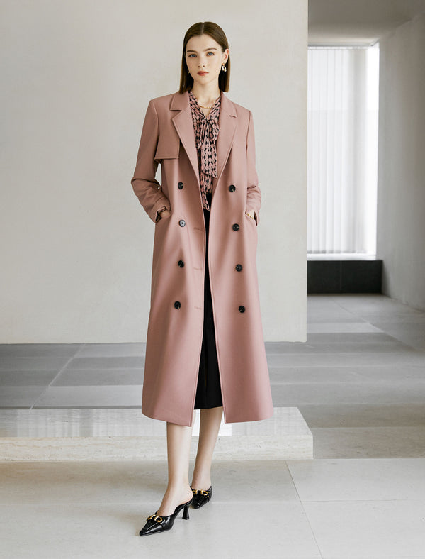 Gathered Waist Double-Breasted Trench Coat