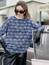 Vintage Printed Round Neck 3/4 Sleeve Blouse
