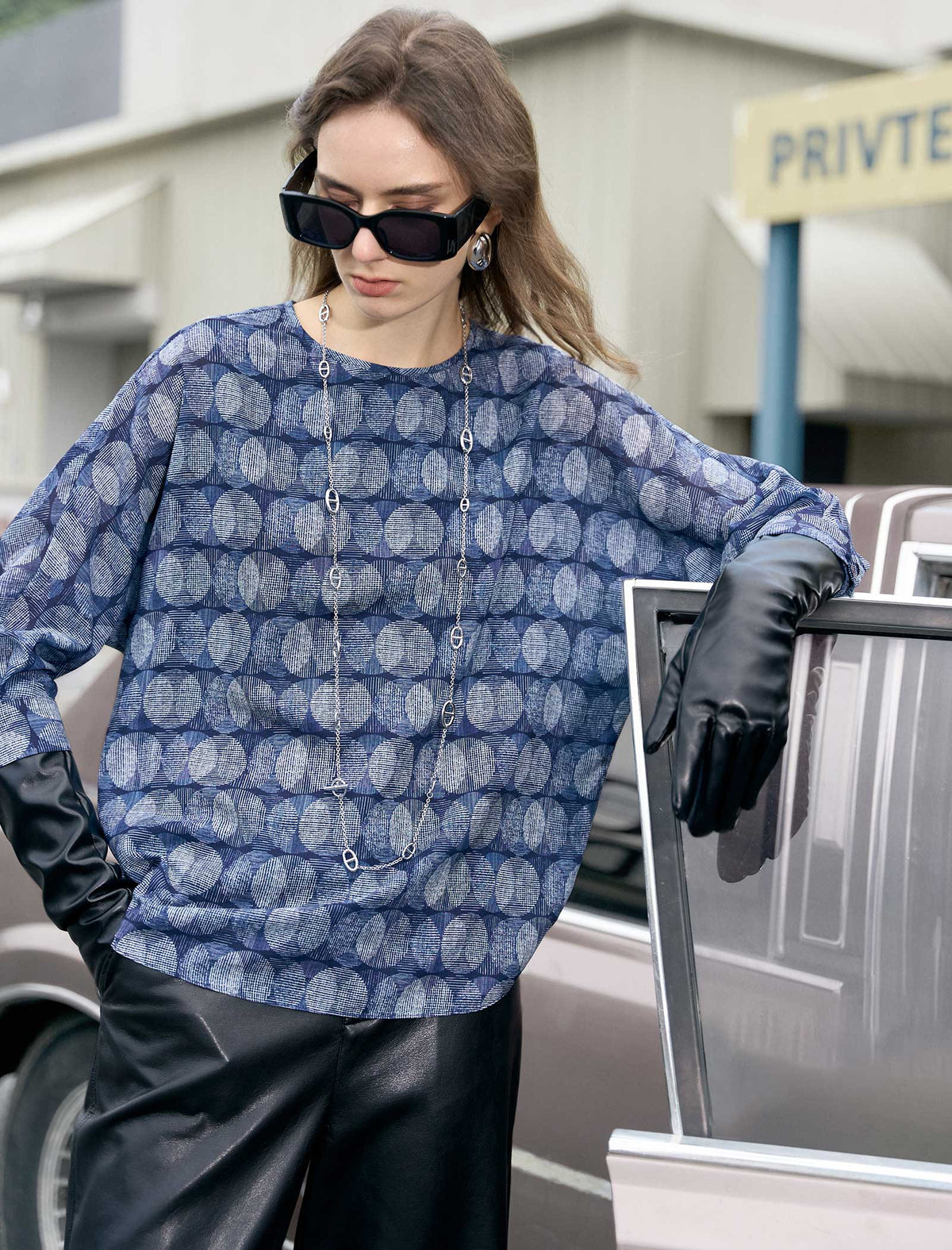 Vintage Printed Round Neck 3/4 Sleeve Blouse
