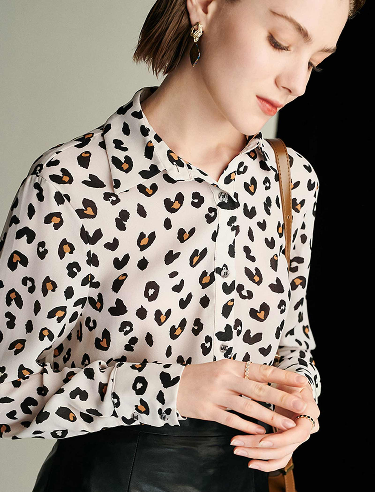White Leopard Print Button Front Blouse