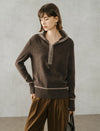 Half‑Zip Ribbed Wool Blend Sweater with Contrast Trim