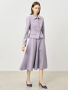 Purple Pleated A-Line Midi Skirt