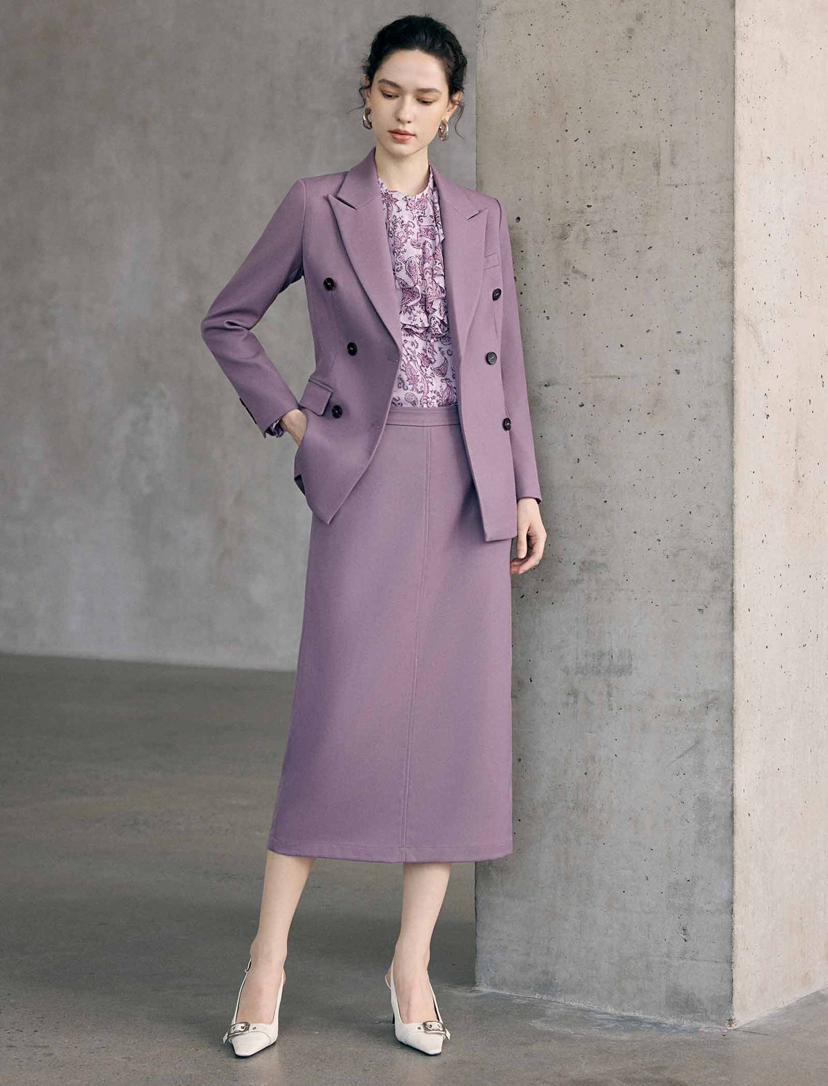 Double Breasted Notched Lapel Tailored Blazer