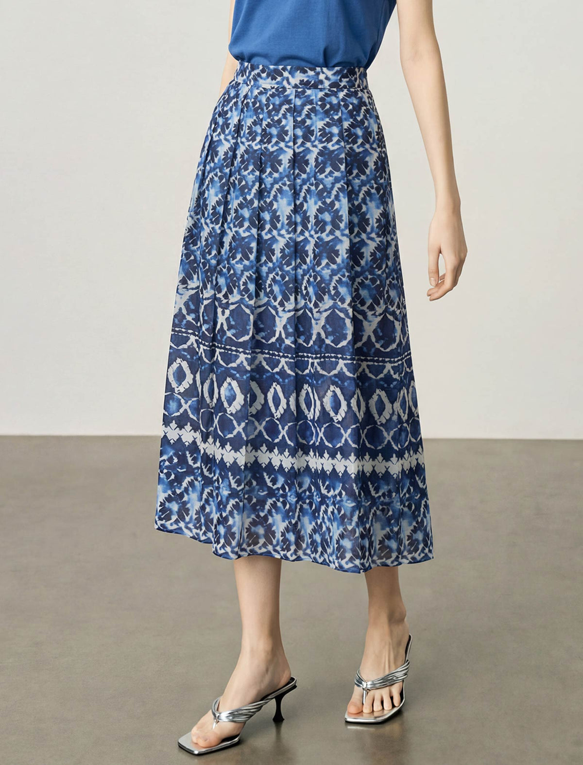 Geometric Tie-Dye High Waist Pleated Midi Skirt