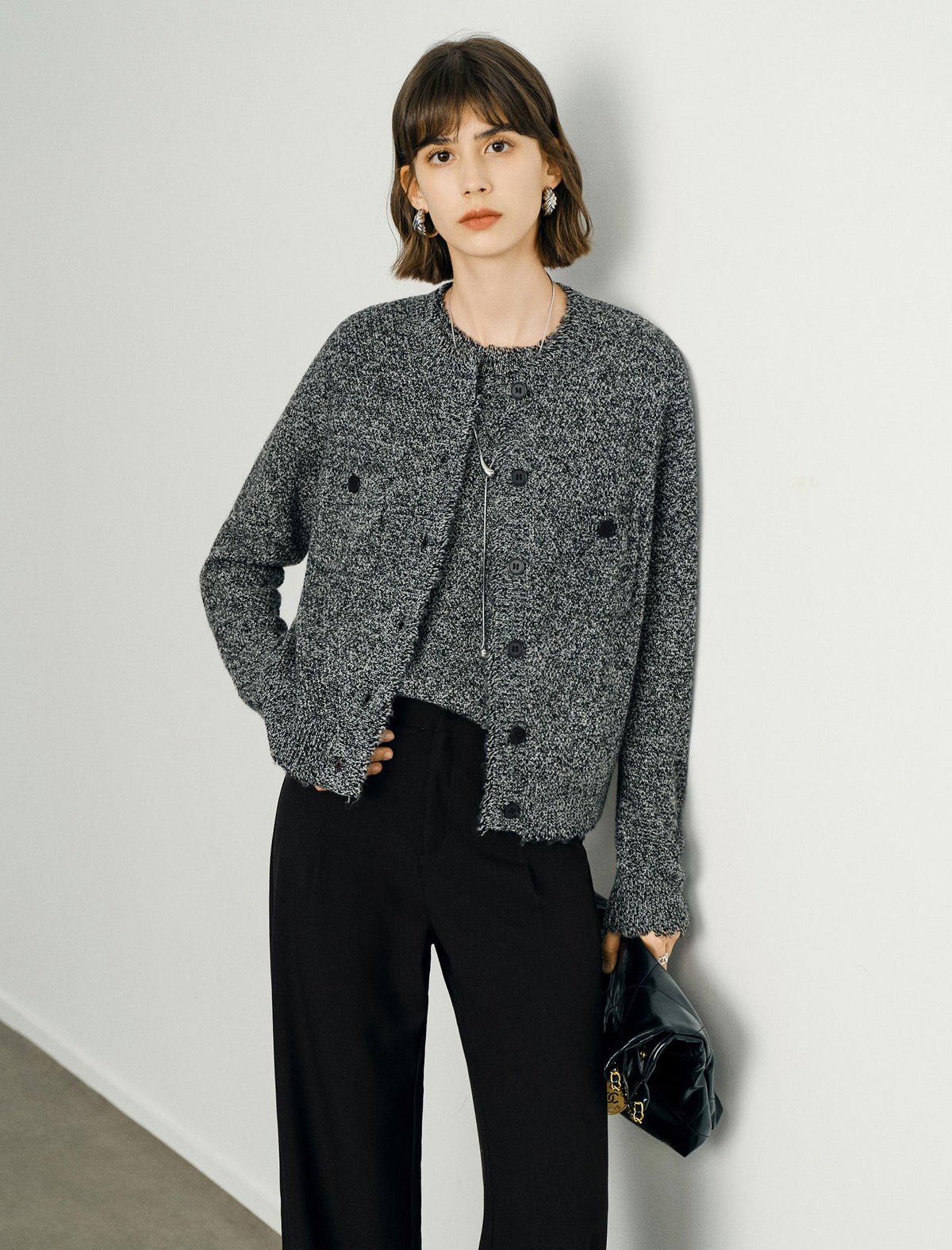 Wool Blend Vintage Round Neck Knit Cardigan