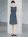 Sleeveless Tweed Midi Sheath Dress