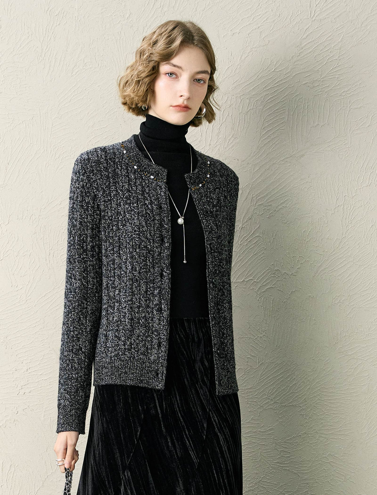 Bead Detail Wool Cardigan