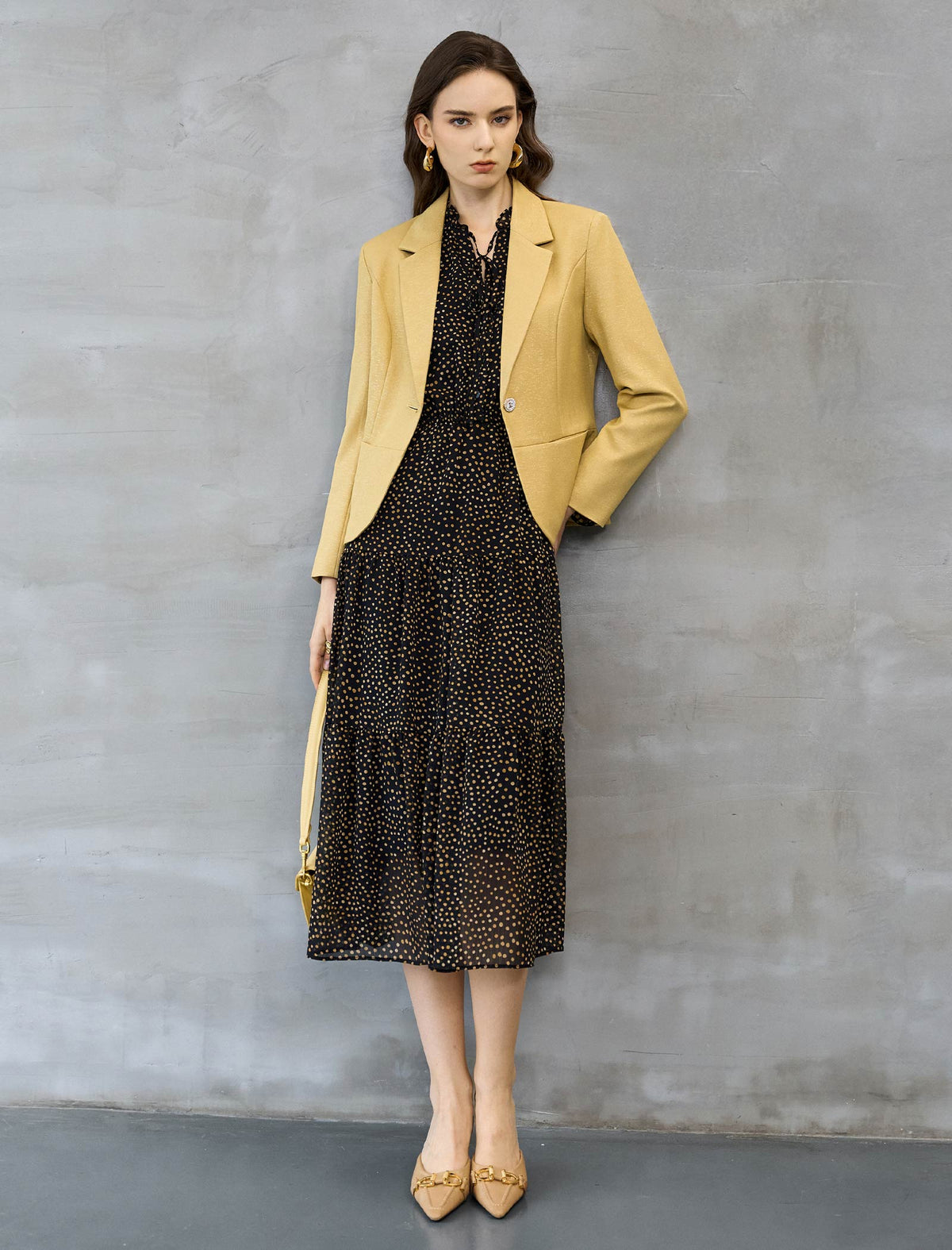 Single Button Textured Cropped Blazer