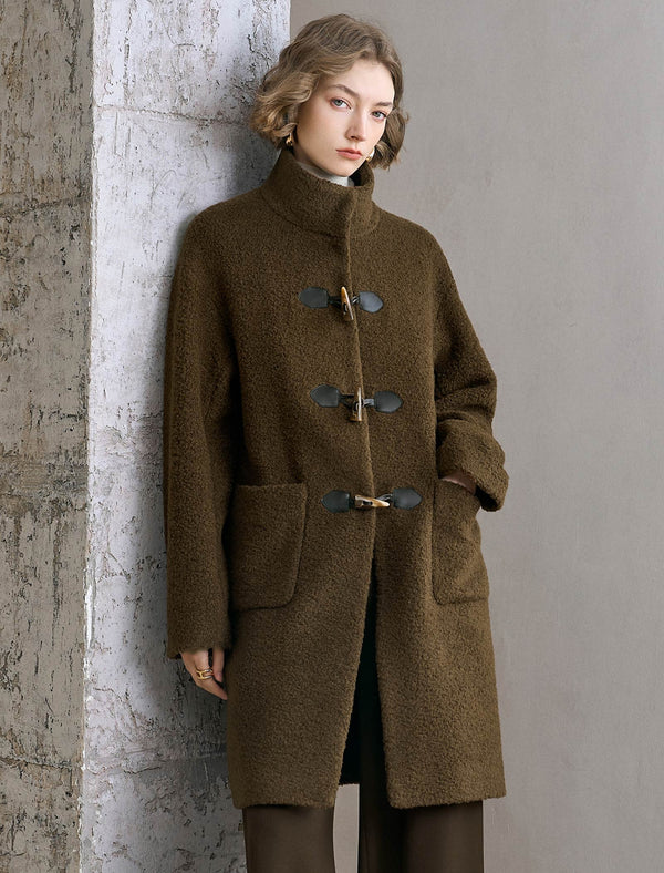 Brown Wool-Blend Toggle Coat