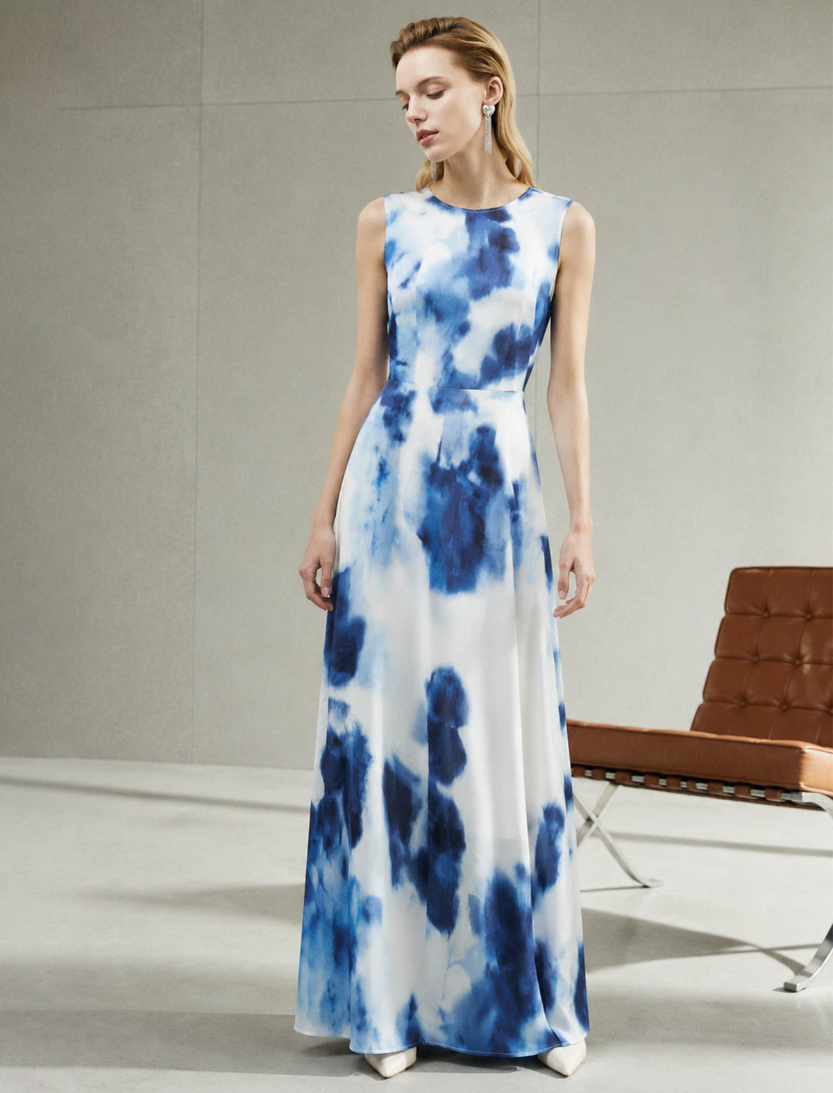 Blue And White Tie-Dye Silk Maxi Dress