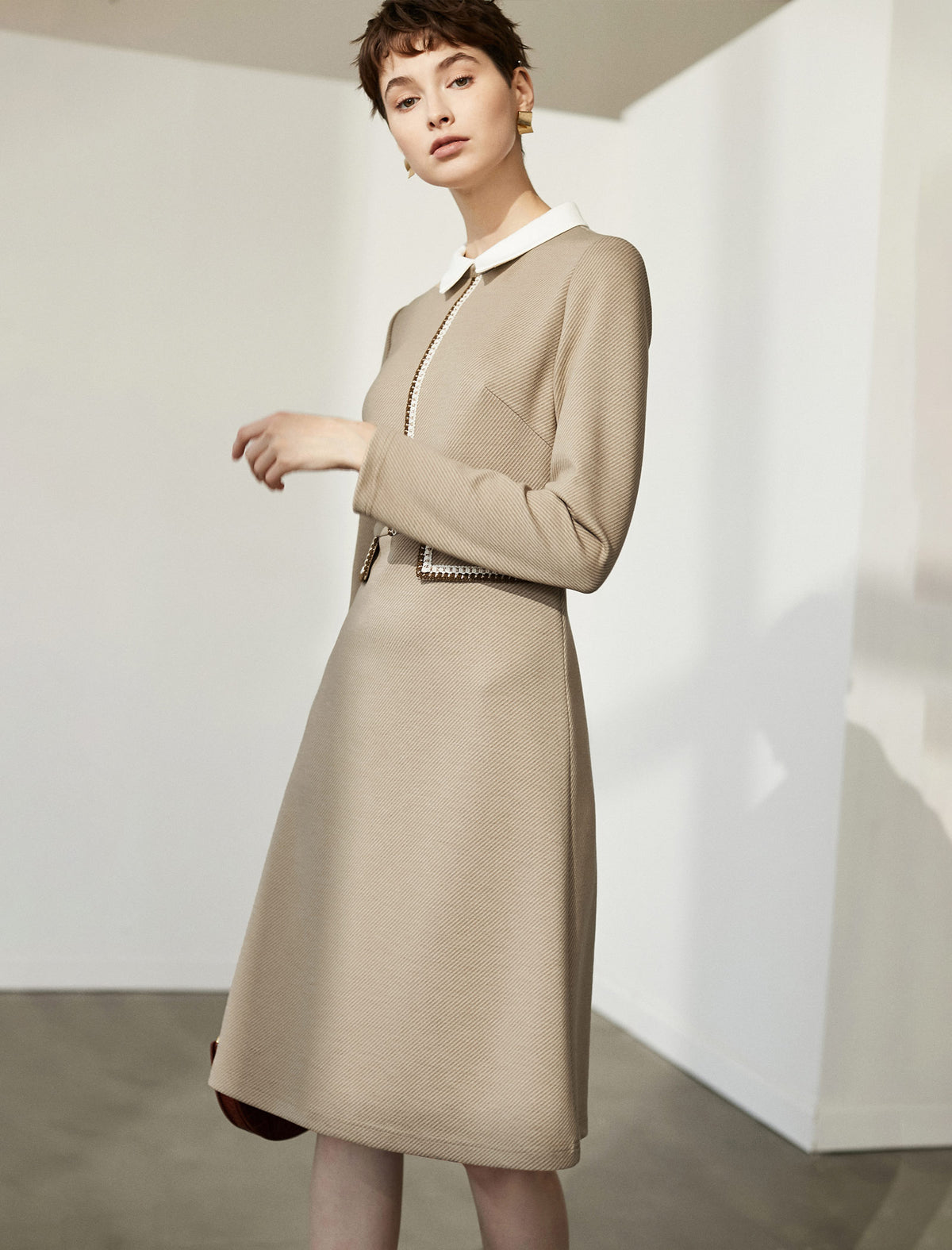 Colorblock Long Sleeve Pocket Fitted Dress