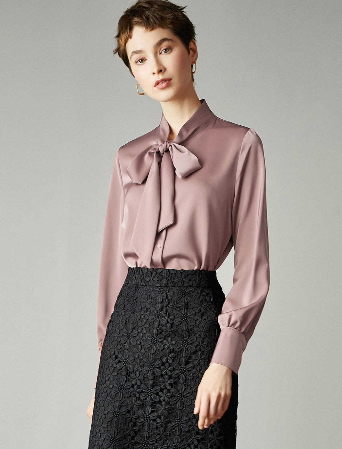 Bow Tie Office Chic Long-Sleeve Blouse