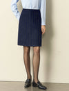Wool Blend Navy Blue Metallic Striped Midi Skirt