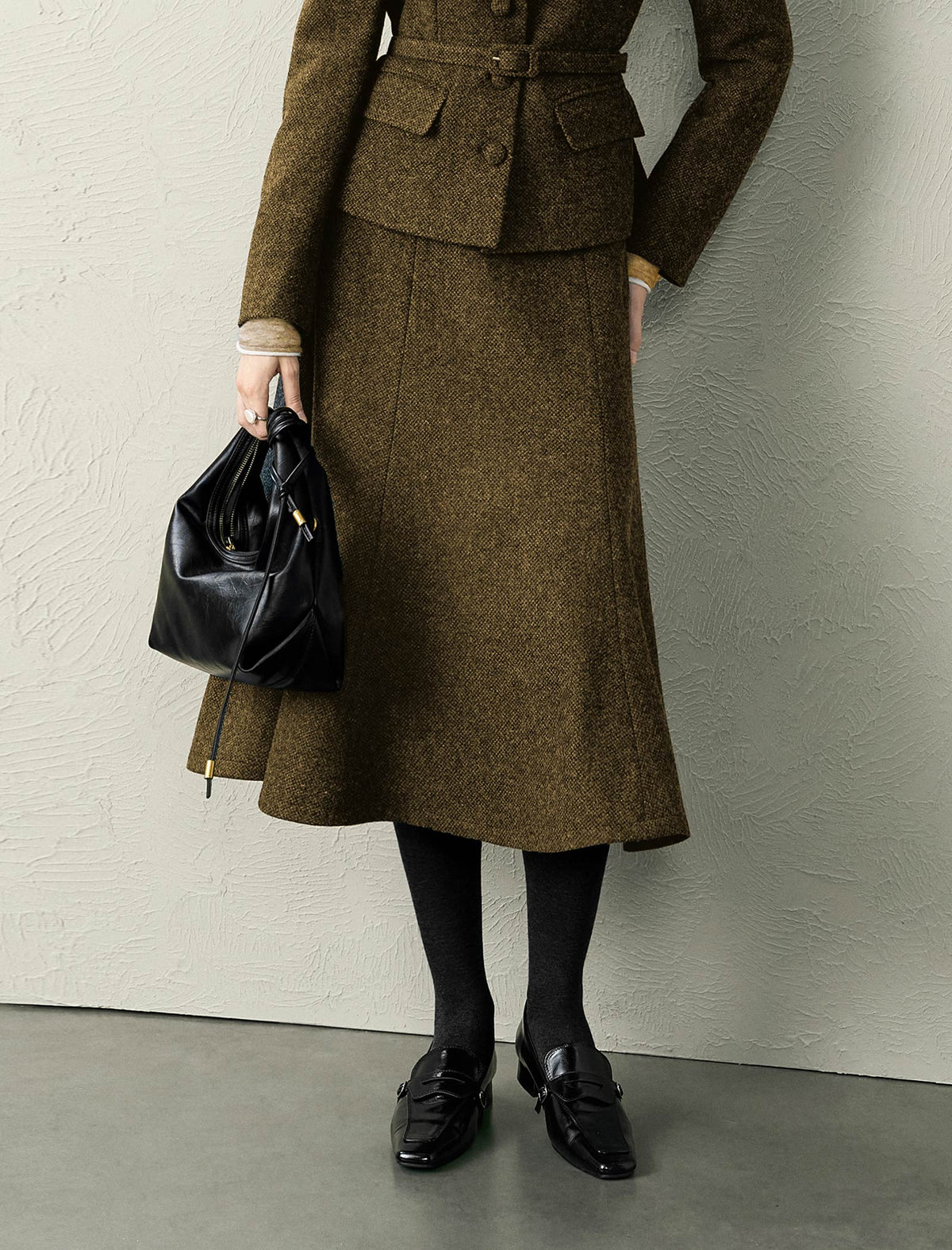 Wool Blend A-Line Midi Skirt