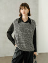 Gray Hollow-Out Round Neck Vintage Old-Money Loose Sweater
