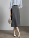 Gray High-Waist Straight Midi Skirt