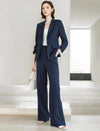 Navy Textured Wide-Leg Pants