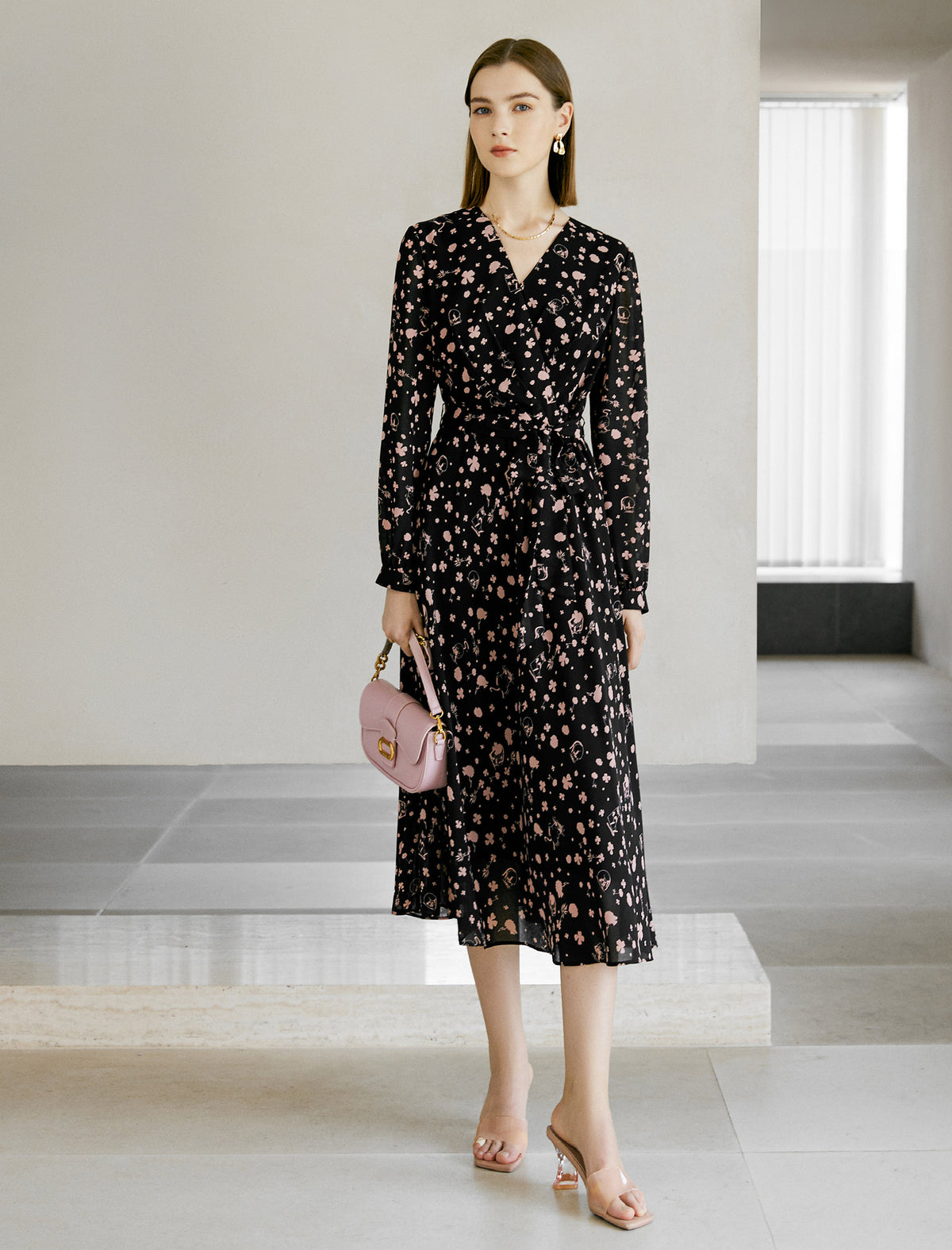 Floral Wrap Midi Dress