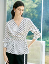 Polka Dot Tencel Linen Belted Blouse