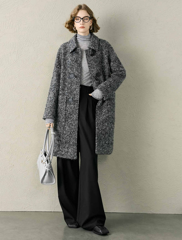 Toggle-Front Tweed Wool-Blend Coat