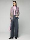 Wool and Mulberry Silk Blend Geometric V-Neck Button-Front Cardigan