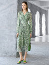 Abstract Print V-Neck Pleated Midi Dress