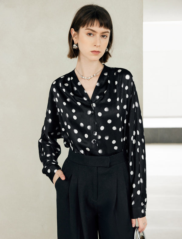 Polka Dot V-Neck Blouse