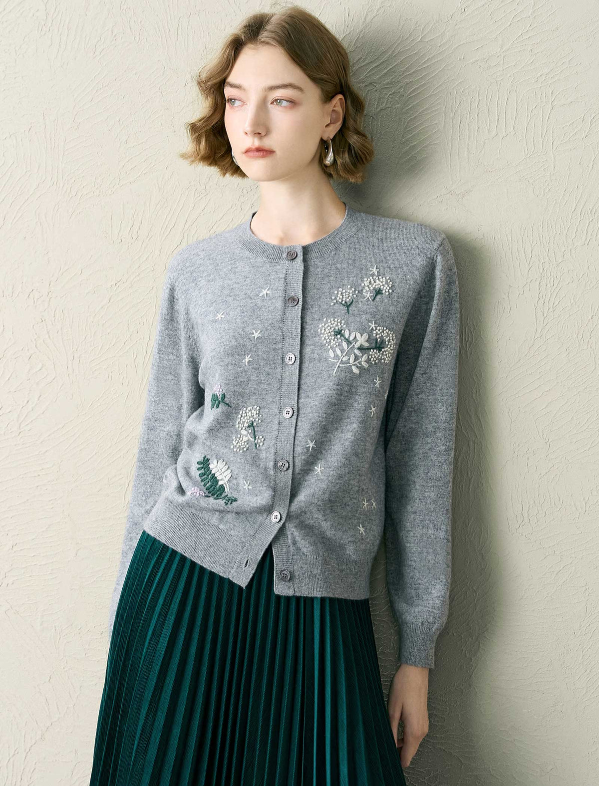 Embroidered Wool-Blend Cardigan
