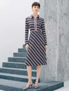 Geometric Plaid Zip Collar Long Sleeve A-Line Dress
