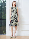 Sage Floral Ink Print Sleeveless Sheath Dress